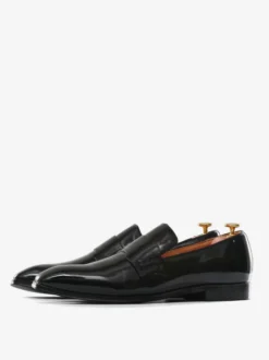 Mocassins Penny pour hommes chaussures modernes à bout rond à enfiler tige en PU verni pour bal de promo fête mariage