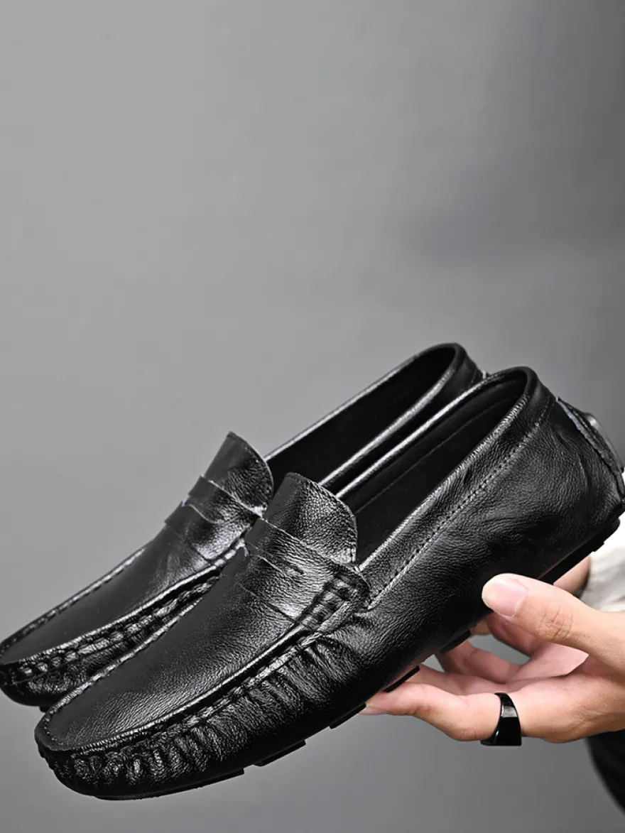 Mocassins Penny pour hommes chaussures à enfiler en cuir à pointes chaussures de fête légères et résistantes