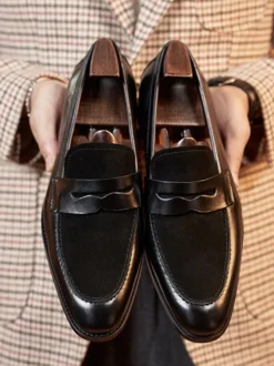 Mocassins Penny pour hommes chaussures de mariage en cuir suédé motif artistique