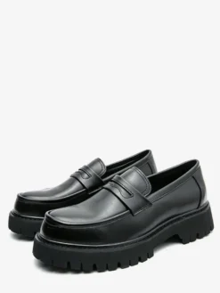 Mocassins Penny pour hommes en cuir antidérapant à plateforme chaussures à enfiler épaisses bout rond semelle crantée chaussures décontractées et formelles