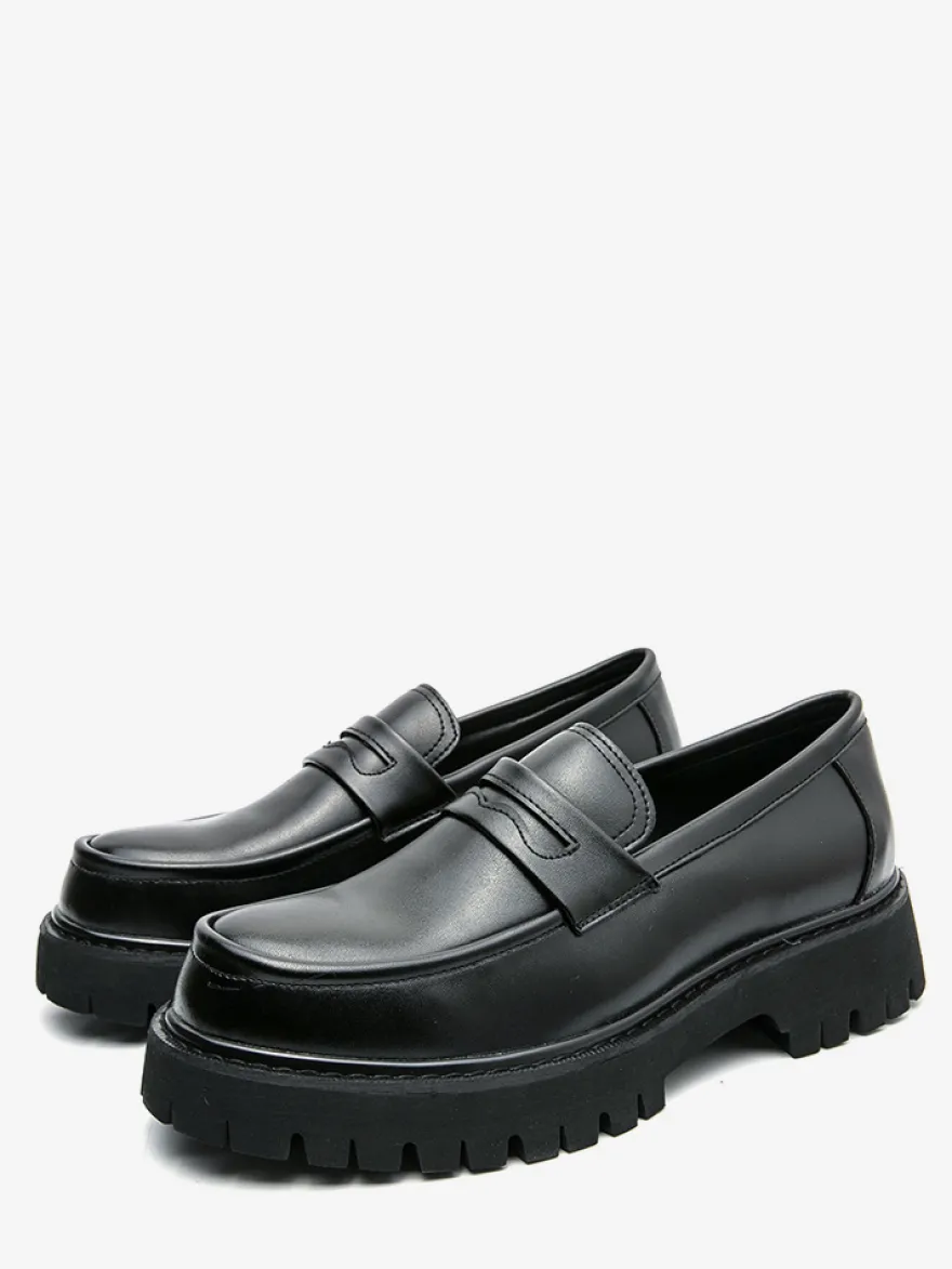 Mocassins Penny pour hommes en cuir antidérapant à plateforme chaussures à enfiler épaisses bout rond semelle crantée chaussures décontractées et formelles