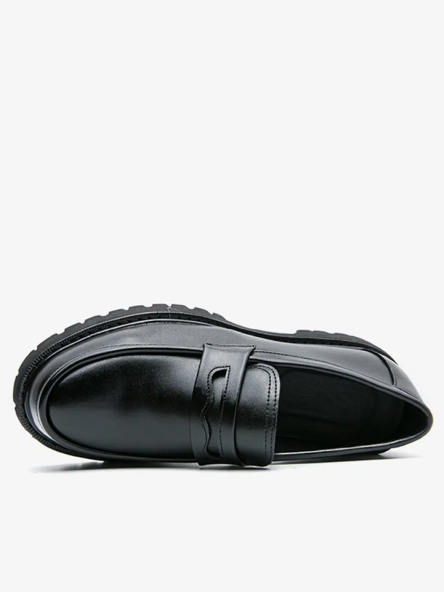 Mocassins Penny pour hommes en cuir antidérapant à plateforme chaussures à enfiler épaisses bout rond semelle crantée chaussures décontractées et formelles