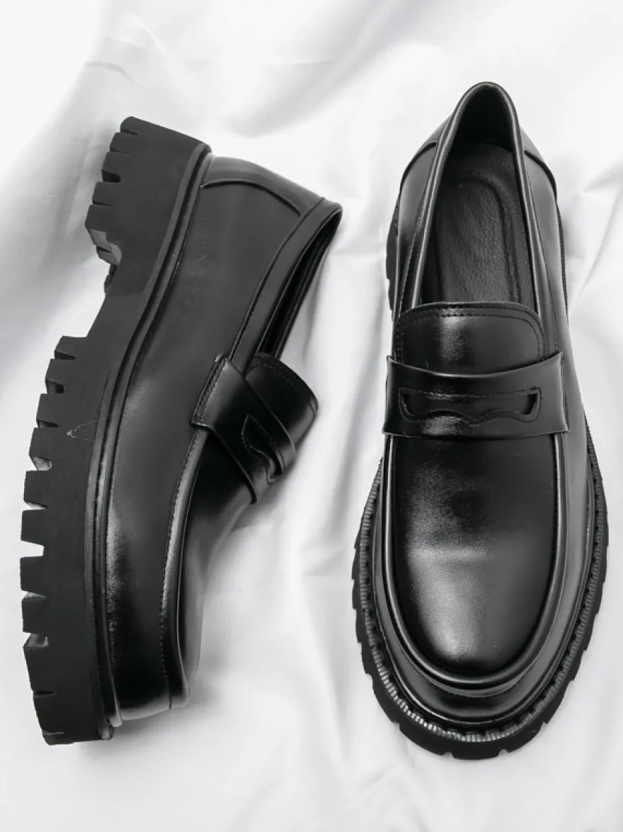 Mocassins Penny pour hommes en cuir antidérapant à plateforme chaussures à enfiler épaisses bout rond semelle crantée chaussures décontractées et formelles