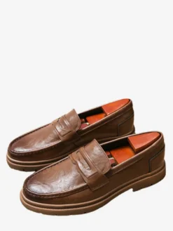 Mocassins Penny pour hommes à enfiler bout rond antidérapants talons bas chaussures Penny en cuir