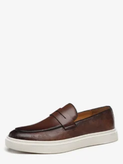 Mocassins Penny pour hommes en cuir à plateforme et bout rond chaussures à enfiler pour fête et mariage