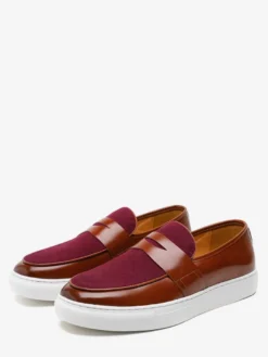 Mocassins Penny pour hommes à enfiler bout rond semelle épaisse en daim et cuir