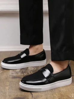 Mocassins Penny pour hommes à enfiler bout rond semelle épaisse en daim et cuir
