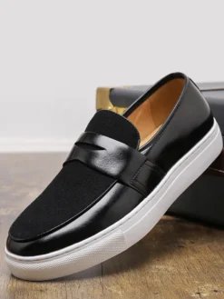 Mocassins Penny pour hommes à enfiler bout rond semelle épaisse en daim et cuir
