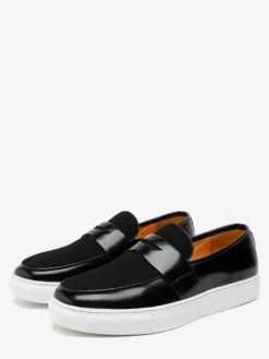Mocassins Penny pour hommes à enfiler bout rond semelle épaisse en daim et cuir