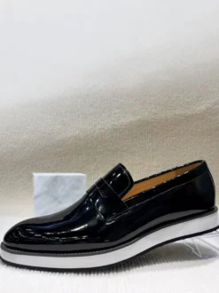 Mocassins Penny pour hommes semelle épaisse en cuir verni brillant chaussures habillées rehaussantes