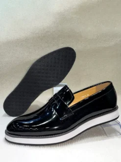 Mocassins Penny pour hommes semelle épaisse en cuir verni brillant chaussures habillées rehaussantes