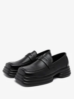 Mocassins à plateforme pour hommes à enfiler à talon épais et bout carré