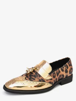 Mocassins plats dorés à bout rond et empiècements chaussures habillées à enfiler