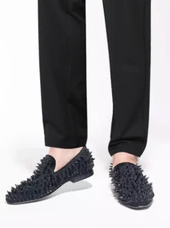 Mocassins à pointes noires pour hommes Slip-On Bout Rond Chaussures de mariage soirée