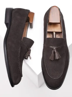 Mocassins pour hommes bout rond en daim chaussures plates décontractées