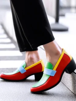 Mocassins pour hommes à bout rond patchwork chaussures habillées décontractées