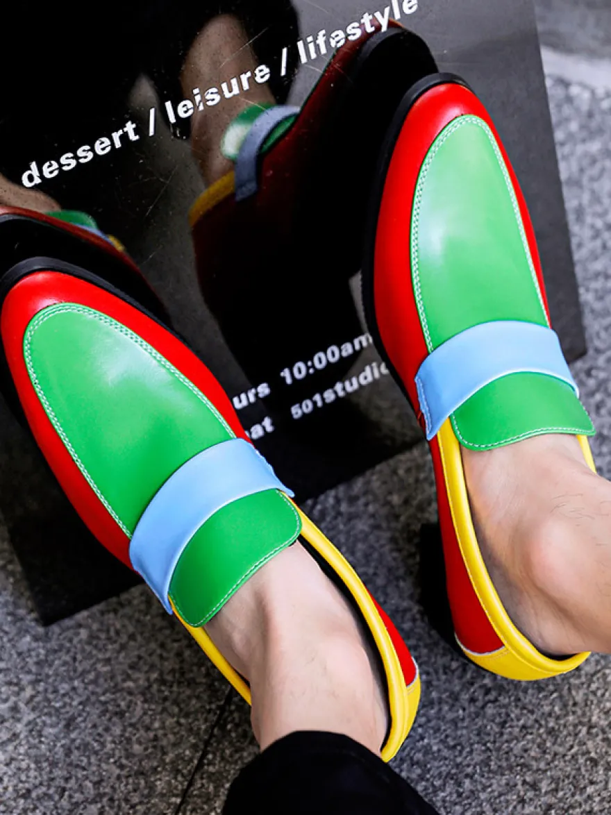 Mocassins pour hommes à bout rond patchwork chaussures habillées décontractées