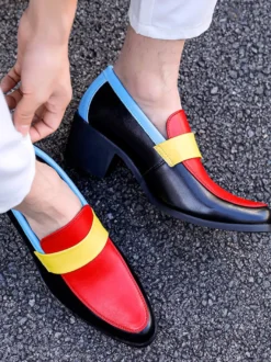 Mocassins pour hommes à bout rond patchwork chaussures habillées décontractées