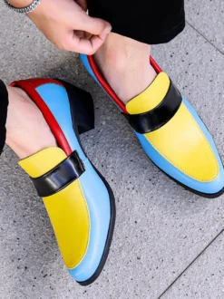 Mocassins pour hommes à bout rond patchwork chaussures habillées décontractées