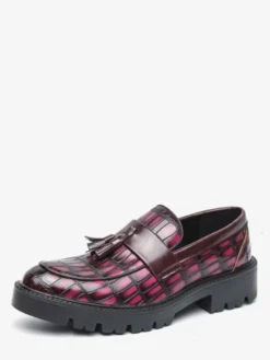 Mocassins pour hommes à bout rond motif pierre ornés de pompons