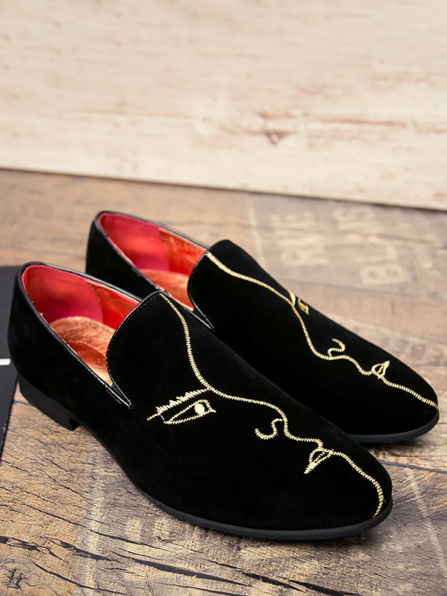 Mocassins pour hommes brodés en daim à bout pointu chaussures à enfiler à talons bas chaussures Penny