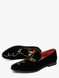 Mocassins pour hommes brodés en daim à bout pointu chaussures à enfiler à talons bas chaussures Penny
