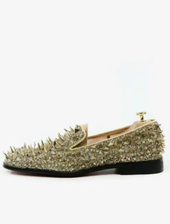 Mocassins pour hommes chaussures de mariage dorées bout rond rivets en cuir chaussures à pointes à enfiler