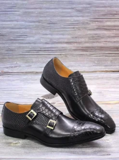 Mocassins pour hommes chaussures habillées en cuir véritable à enfiler à double boucle