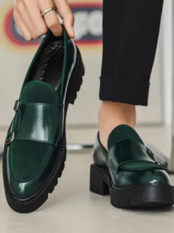 Mocassins pour hommes à double boucle à enfiler à plateforme antidérapante chaussures épaisses