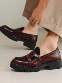 Mocassins pour hommes à double boucle à enfiler à plateforme antidérapante chaussures épaisses