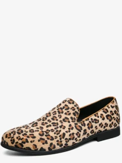 Mocassins pour hommes en daim à bout rond et imprimé léopard