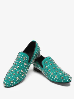 Mocassins pour hommes à rivets et bout pointu en cuir de vachette avec pointes chaussures de bal et de mariage à enfiler