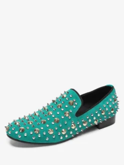 Mocassins pour hommes à rivets et bout pointu en cuir de vachette avec pointes chaussures de bal et de mariage à enfiler