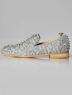Mocassins à rivets argentés pour homme chaussures de bal de mariage