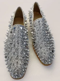 Mocassins à rivets argentés pour homme chaussures de bal de mariage