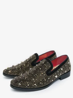 Mocassins à rivets dorés pour homme chaussures habillées en daim et cuir à enfiler formelles et décontractées pour soirées de mariage