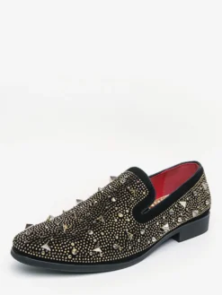 Mocassins à rivets dorés pour homme chaussures habillées en daim et cuir à enfiler formelles et décontractées pour soirées de mariage