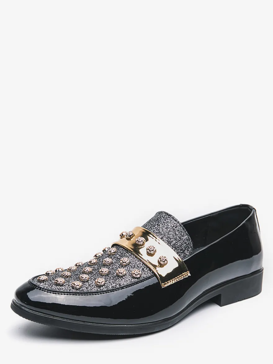 Mocassins à rivets et strass pour homme chaussures décontractées pour soirée boîte de nuit mode