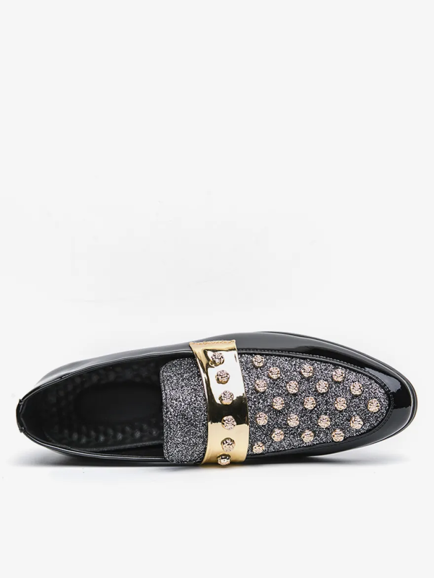 Mocassins à rivets et strass pour homme chaussures décontractées pour soirée boîte de nuit mode