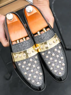 Mocassins à rivets et strass pour homme chaussures décontractées pour soirée boîte de nuit mode