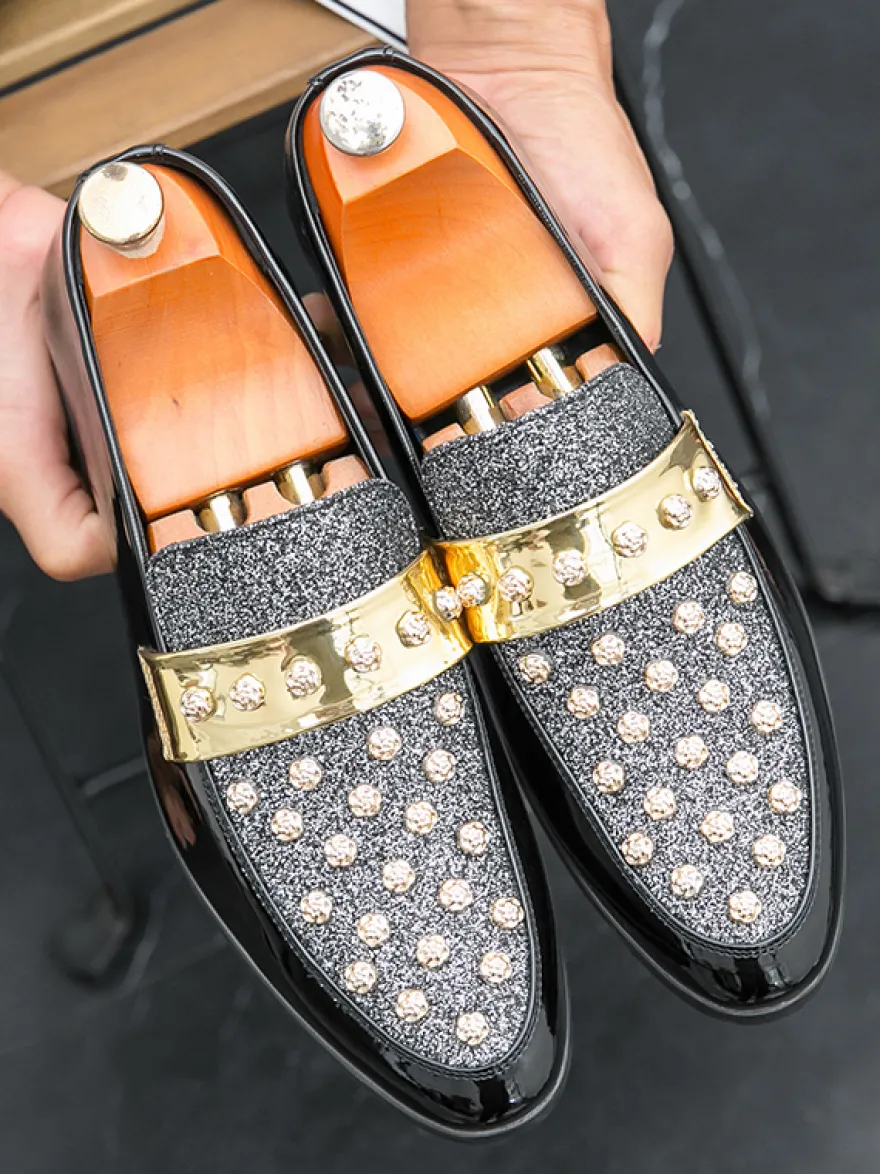 Mocassins à rivets et strass pour homme chaussures décontractées pour soirée boîte de nuit mode