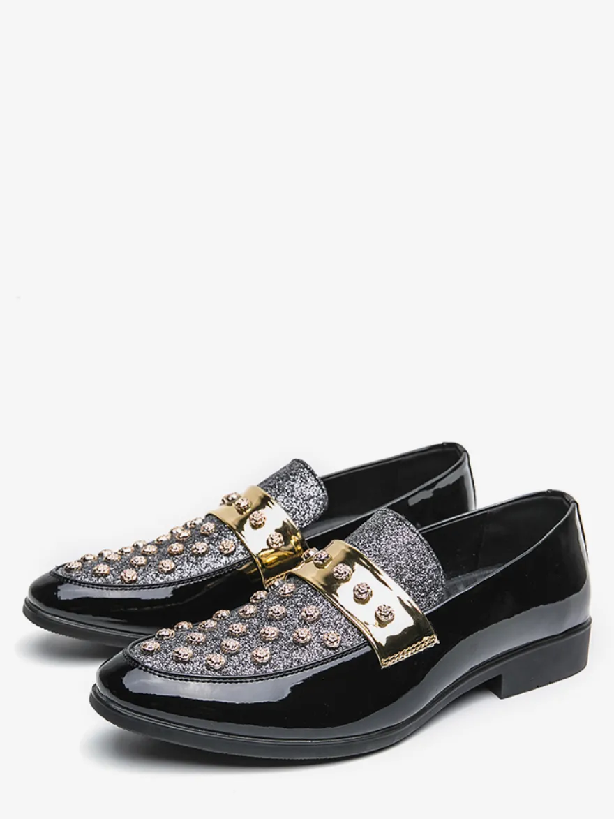 Mocassins à rivets et strass pour homme chaussures décontractées pour soirée boîte de nuit mode