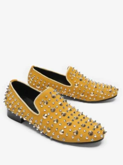 Mocassins à rivets jaunes pour homme chaussures de mariage de bal à bout pointu en cuir à enfiler