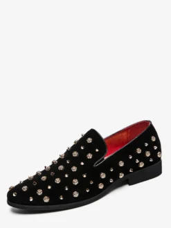 Mocassins à rivets pour hommes pointes dorées en daim cuir motif floral faciles à enfiler formels décontractés pour mariage bal danse chaussures plates