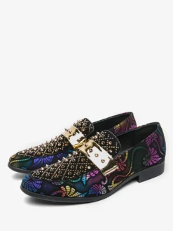 Mocassins à rivets pour hommes chaussures en daim à imprimé épissure bout rond talons bas chaussures de bal