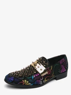 Mocassins à rivets pour hommes chaussures en daim à imprimé épissure bout rond talons bas chaussures de bal