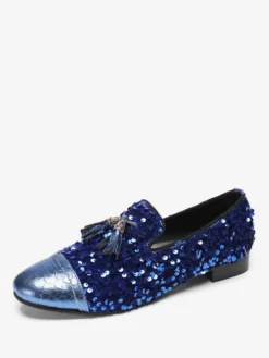 Mocassins à rivets pour hommes chaussures en cuir à paillettes à enfiler à pompons pour bal de promo mariage