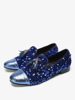 Mocassins à rivets pour hommes chaussures en cuir à paillettes à enfiler à pompons pour bal de promo mariage