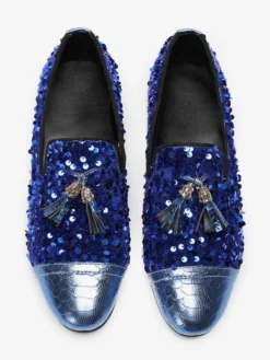Mocassins à rivets pour hommes chaussures en cuir à paillettes à enfiler à pompons pour bal de promo mariage