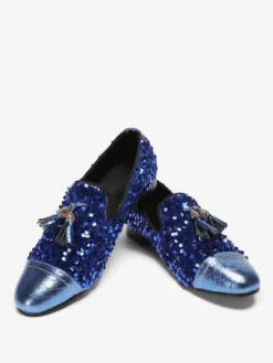 Mocassins à rivets pour hommes chaussures en cuir à paillettes à enfiler à pompons pour bal de promo mariage